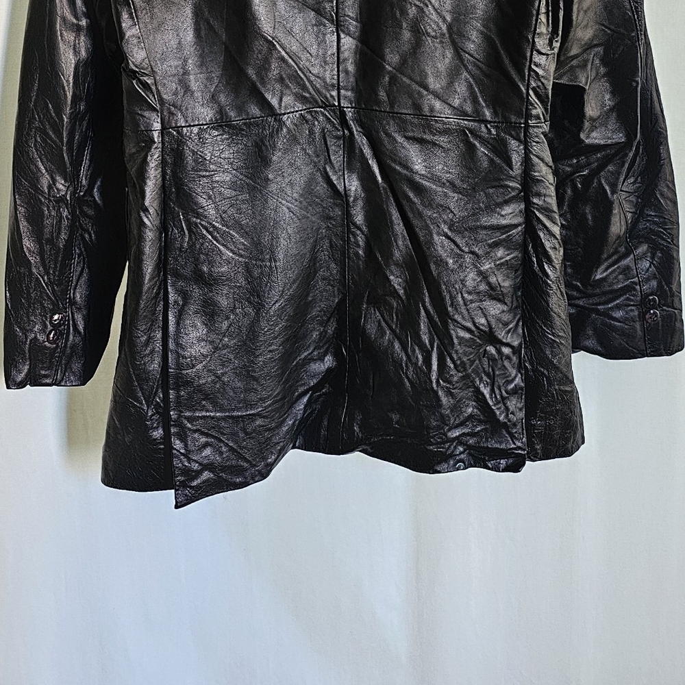Vintage Oleg Cassini Genuine Leather Black Blazer Jacket - Picture 15 of 16